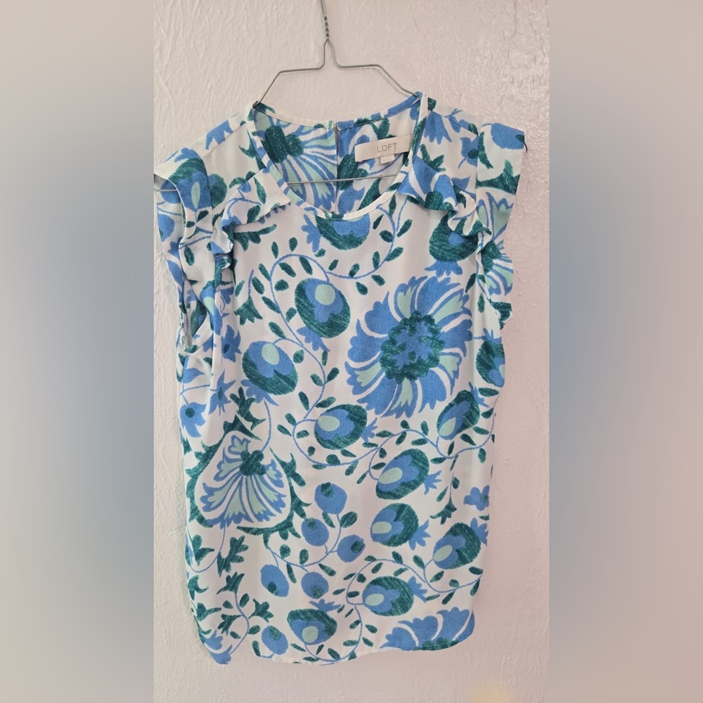 LOFT Blue and Green Floral Blouse